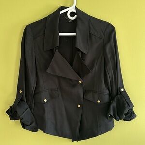 Ann Taylor soft draped asymmetric jacket. Sleeves can be rolled up. Gold snaps.